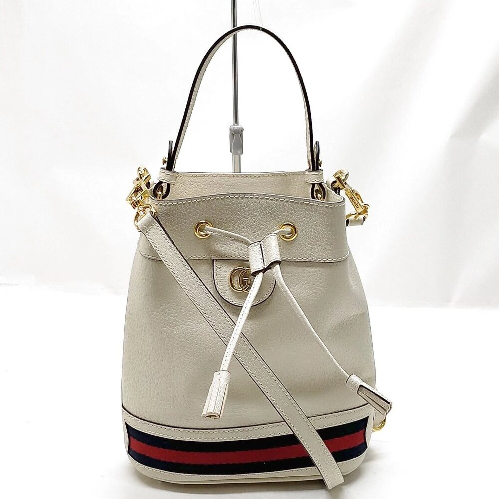 Authentic Gucci Sherry Line White Leather Hand Bag mn653-030326